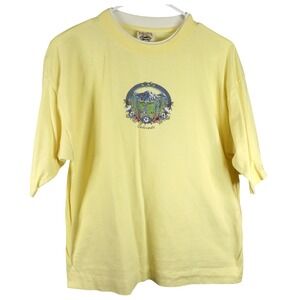 Vintage 90s Prairie Mountain Colorado Glitter 100% Cotton Graphic Tee Yellow Lg
